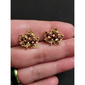 Autumn fall maple leaf rhinestonee crystal post earrings